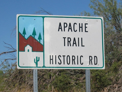 Entrance sign for Apache Trail Scenic Byway