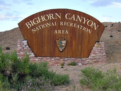 Entrance sign for Bighorn Canyon National Recreation Area
