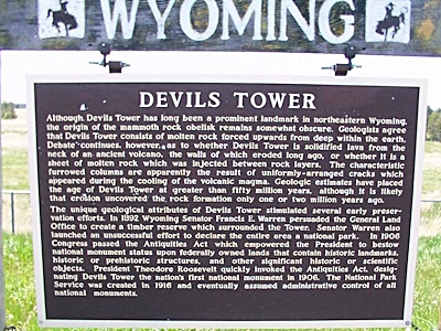 Entrance sign for Devil's Tower National Monument
