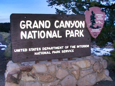 Entrance sign for Grand Canyon National Park