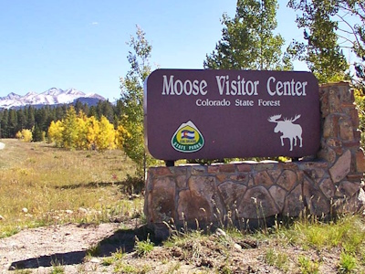 Entrance sign for Colorado State Forest Visitor Center
