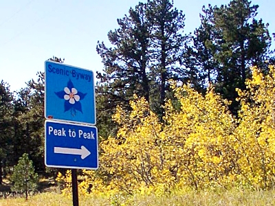 Entrance sign for Peak to Peak Scenic Byway