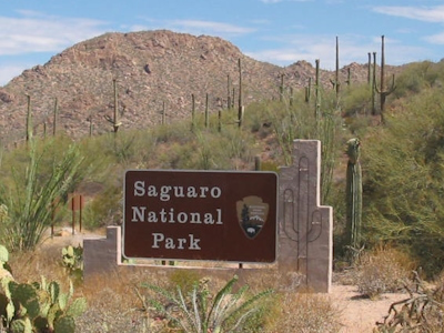 Entrance sign for Saguaro National Park Tucson Mountain Division