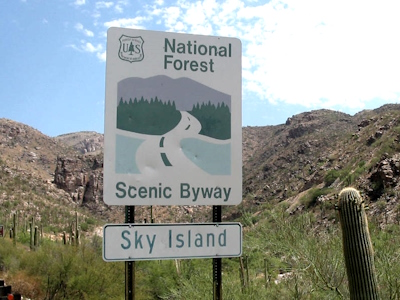 Entrance sign for Sky Island Scenic Byway